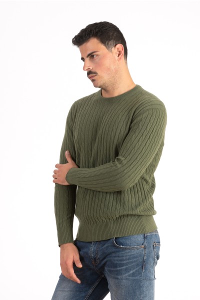 Girocollo a treccia uomo in 100% Cashmere