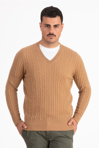 Scollo a V a treccia uomo in 100% Cashmere