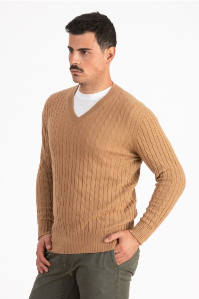 Scollo a V a treccia uomo in 100% Cashmere