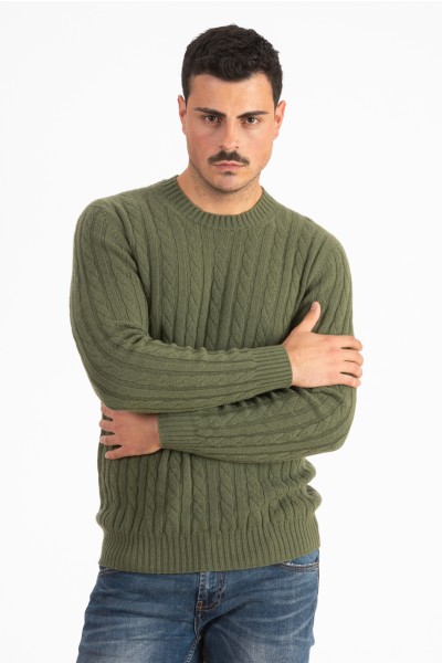 Girocollo a treccia uomo in 100% Cashmere 4 fili