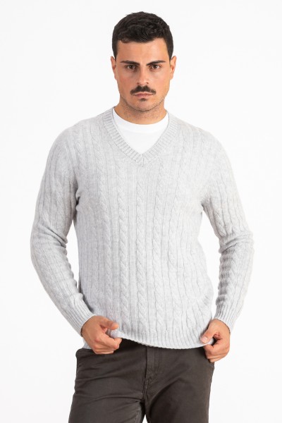 Scollo a V a treccia uomo in 100% Cashmere 4 fili