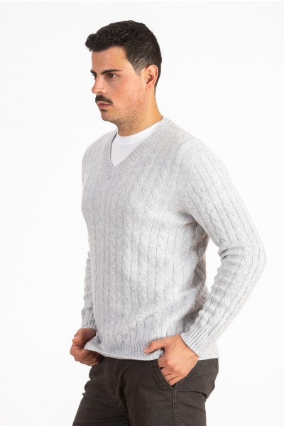 Scollo a V a treccia uomo in 100% Cashmere 4 fili