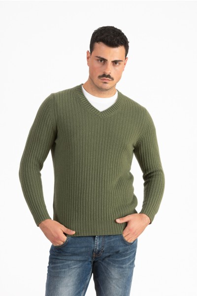 Scollo V a coste uomo in 100% Cashmere 4 fili