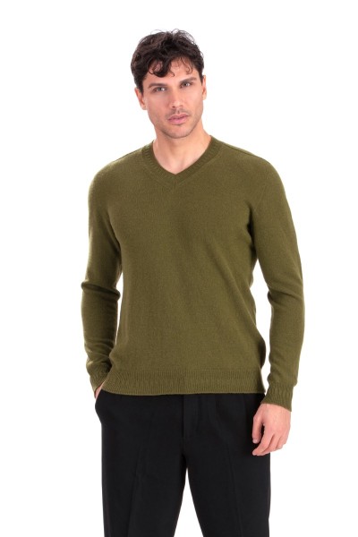 Scollo a V coste alternate uomo in 100% Cashmere